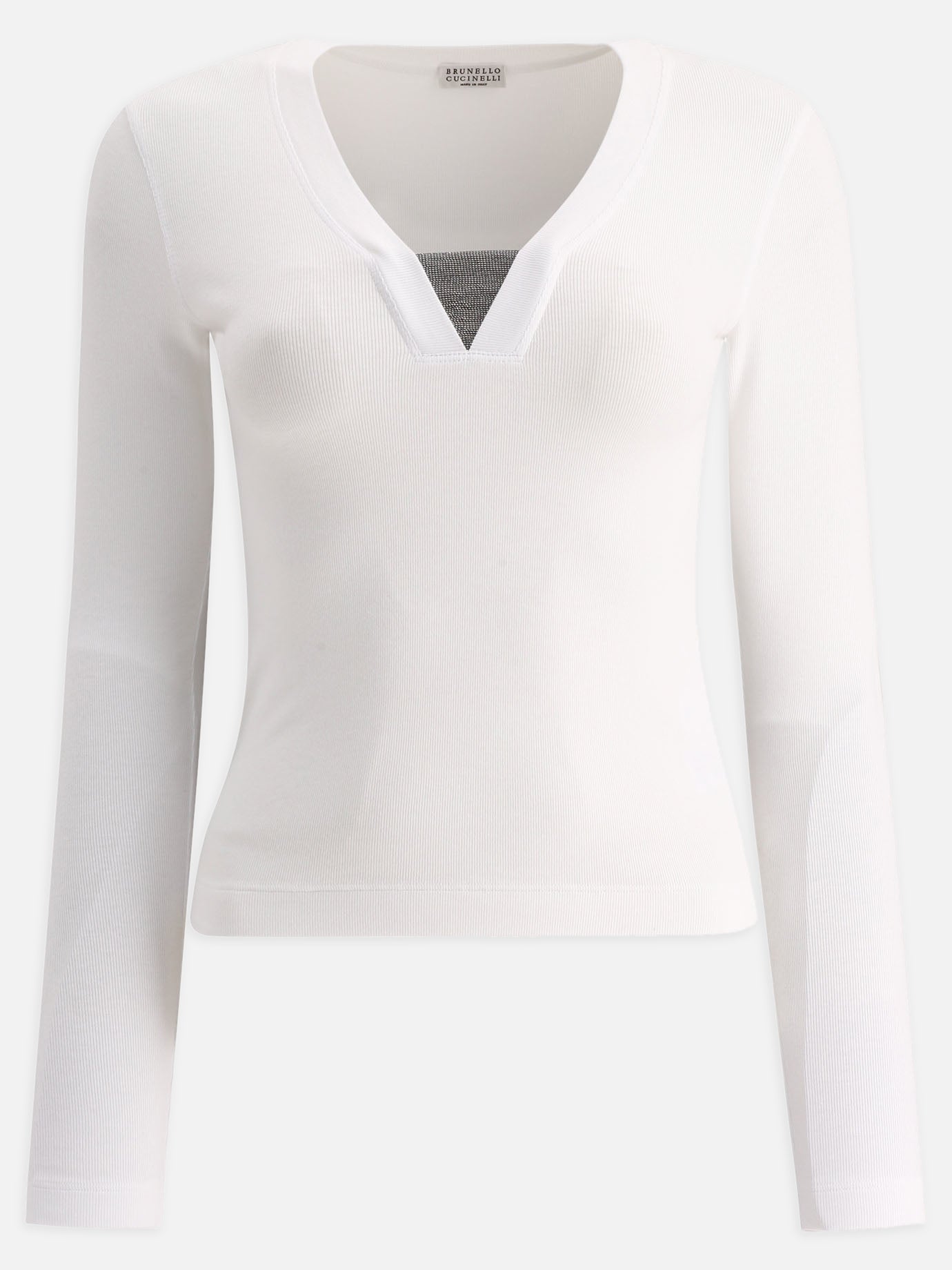V neck t-shirts 94% cotton 6% elastane  White - Brunello Cucinelli Women | PDP | VIETTI Online Store | Zoom-Modal
