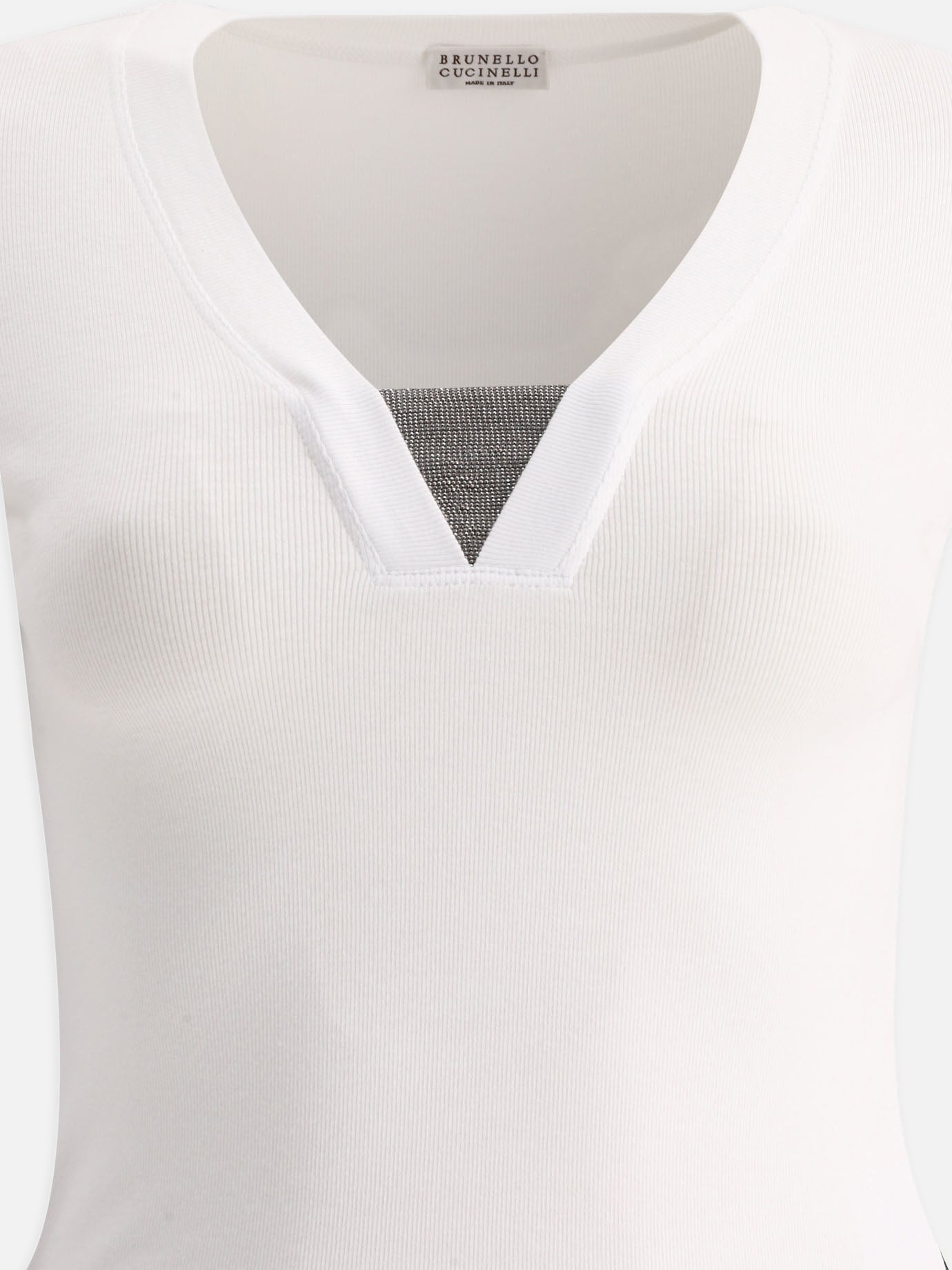 V neck t-shirts 94% cotton 6% elastane  White - Brunello Cucinelli Women | PDP | VIETTI Online Store | thumbnail_3