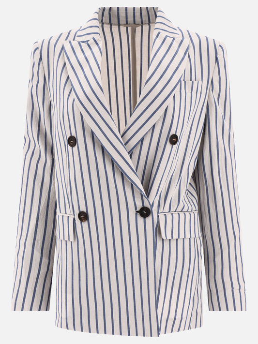 Blazers 95% cotton 3% linen 2% ramie  Light blue - Brunello Cucinelli Women | PLP | VIETTI Online Store 
