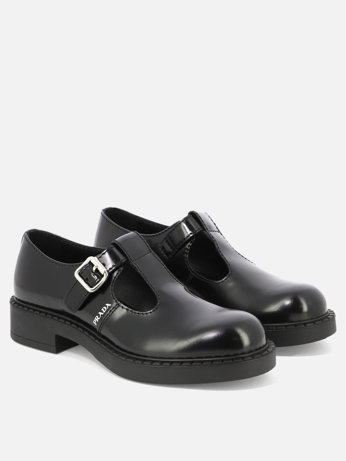 Brushed-leather Mary Jane T-strap shoes