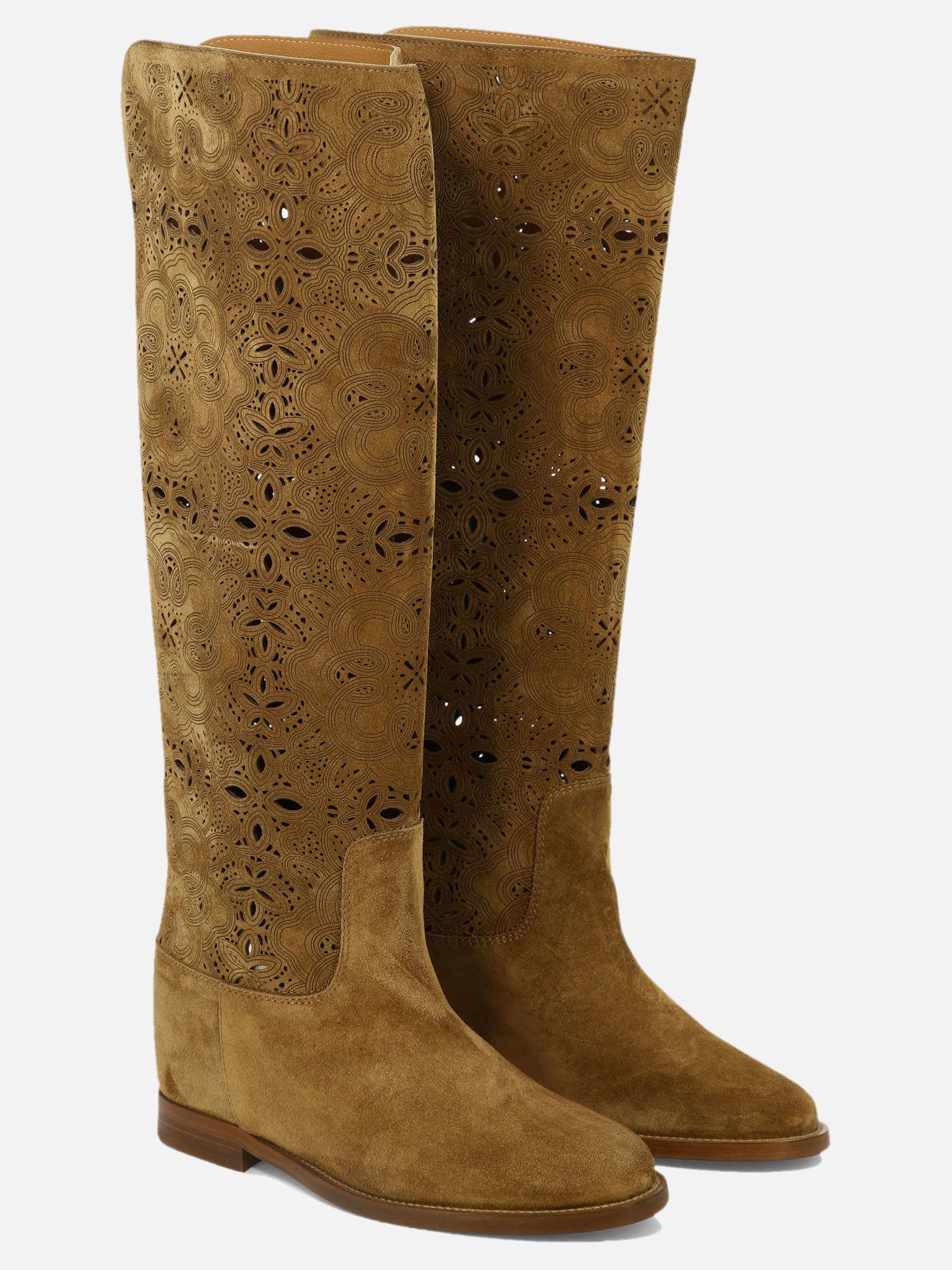 Suede boots with inlays