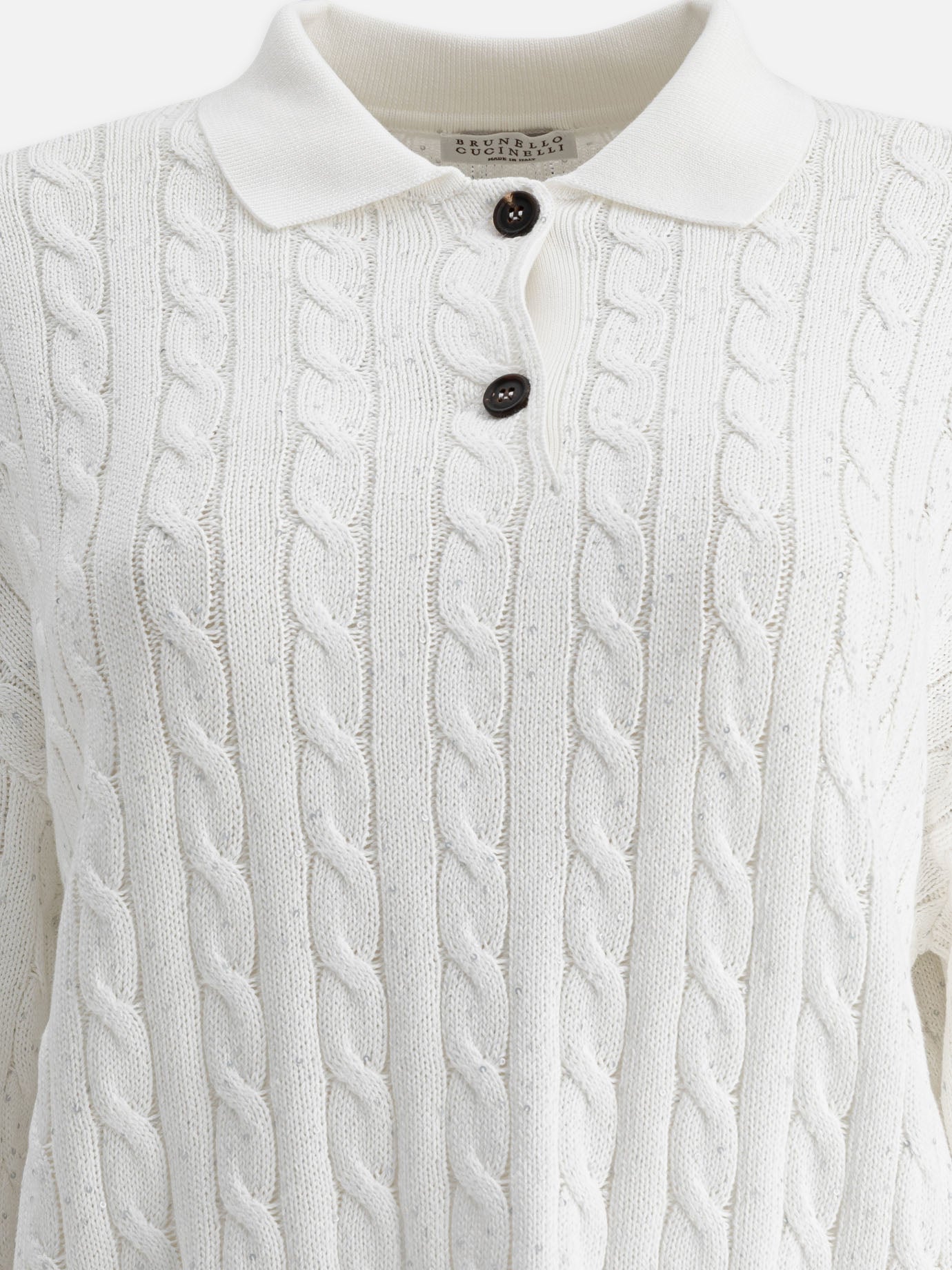 Polo con bottoni Solid colour  Bianco - Brunello Cucinelli Donna | PDP | VIETTI Online Store | thumbnail_3