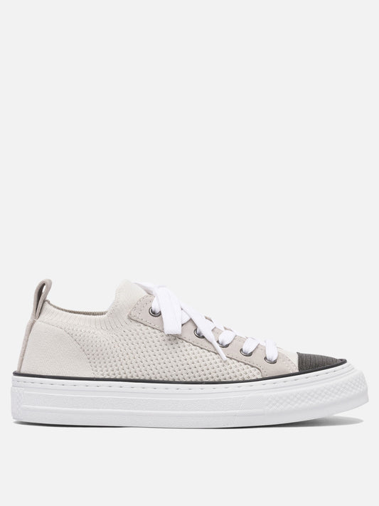 Sneaker basse 50% leather 50% cotton - 100% rubber  Beige - Brunello Cucinelli Donna | VIETTI Online Store 
