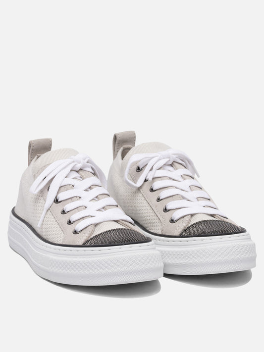 Sneaker basse 50% leather 50% cotton - 100% rubber  Beige - Brunello Cucinelli Donna | VIETTI Online Store | 2

