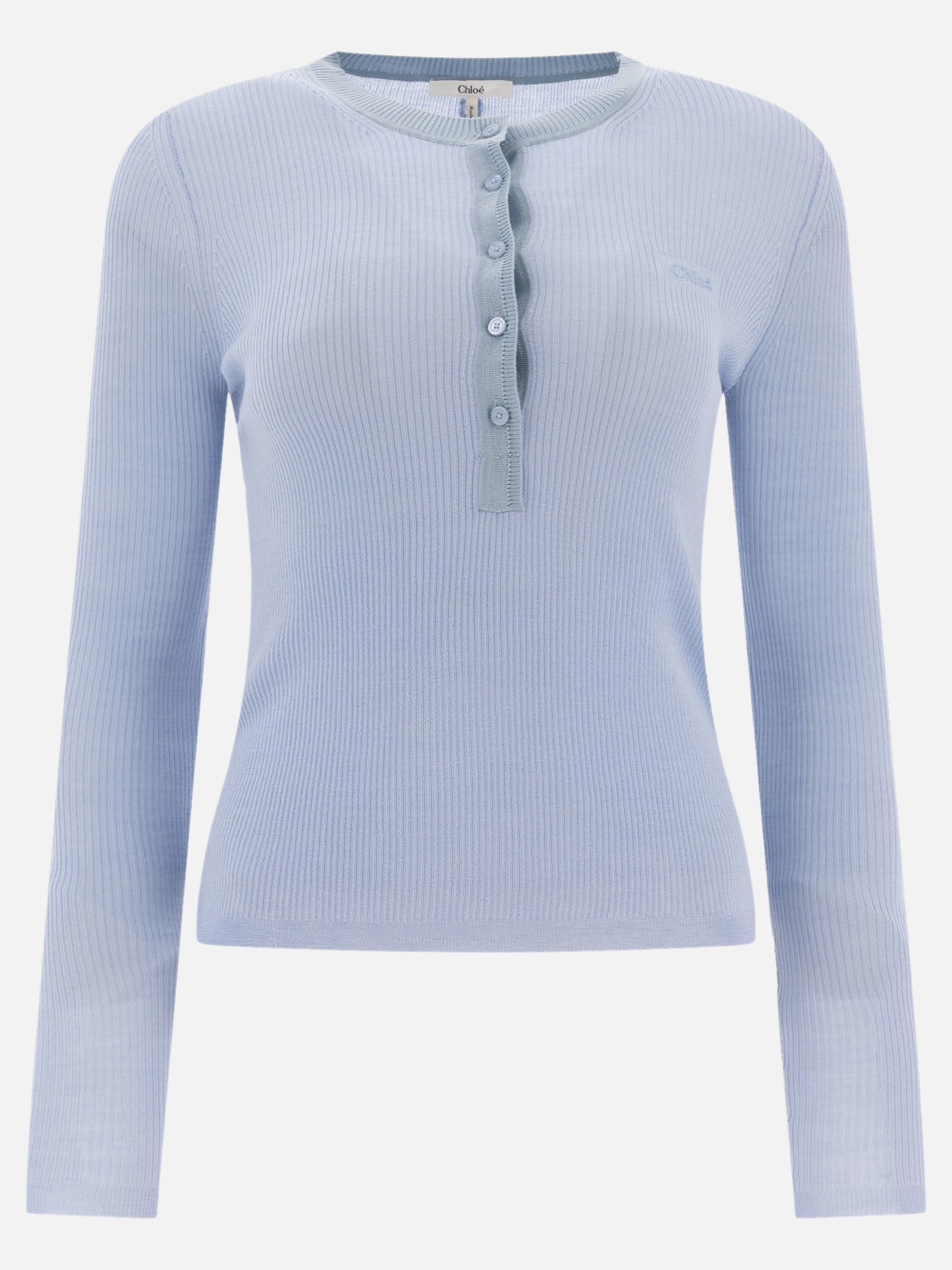 T-shirt serafino Logo  Blu - Chloé Donna | PDP | VIETTI Online Store | Zoom-Modal
