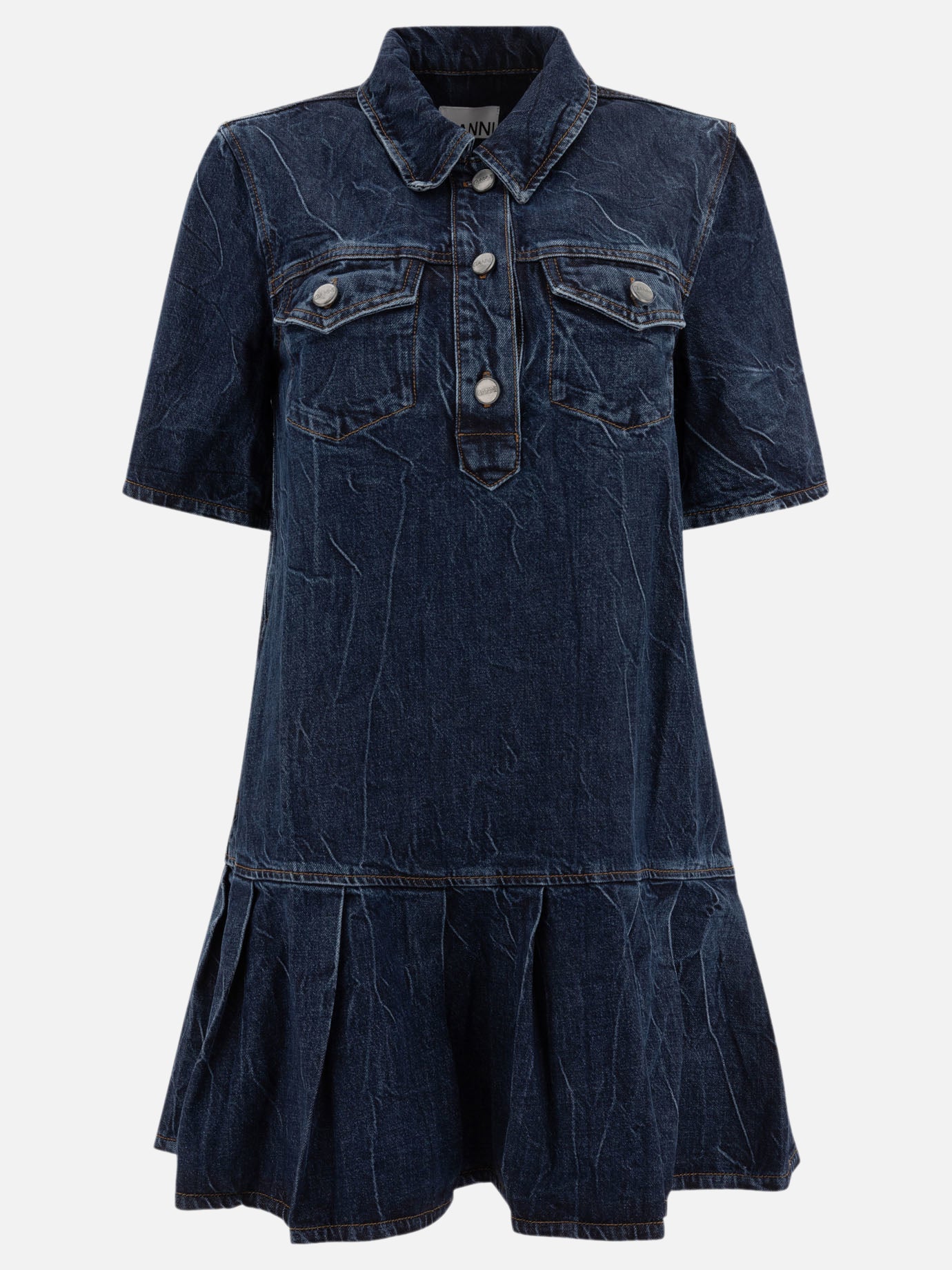 Ganni Mini abito in denim stropicciato 18766731_36 Blue thumbnail_1
