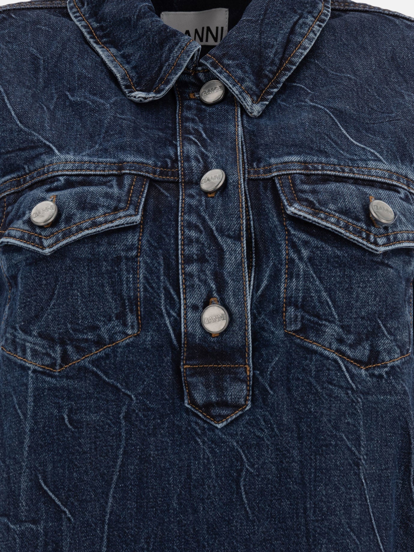 Ganni Mini abito in denim stropicciato 18766731_36 Blue thumbnail_3
