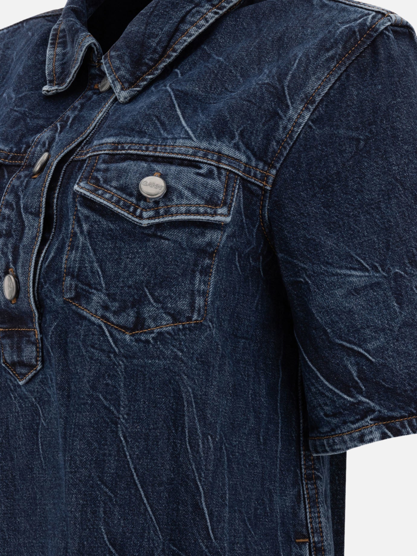 Ganni Mini abito in denim stropicciato 18766731_36 Blue thumbnail_4