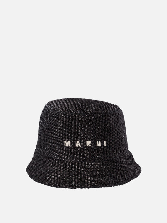 Marni Raffia bucket hat with logo embroidery 19610999_M Black 1