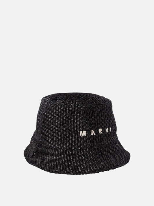 Marni Raffia bucket hat with logo embroidery 19610999_M Black 2