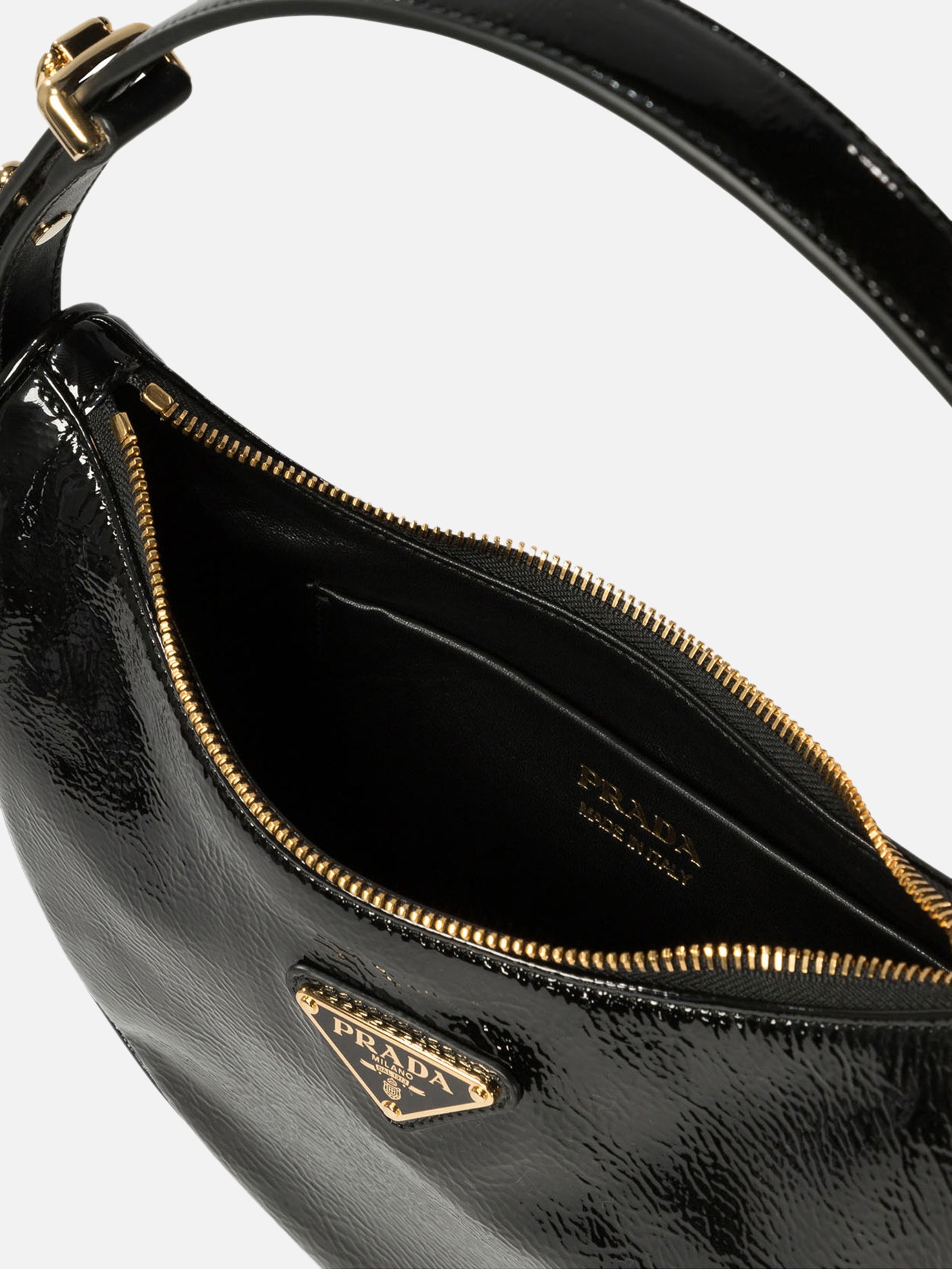 Prada "Prada Arqué" naplak patent leather shoulder bag Black