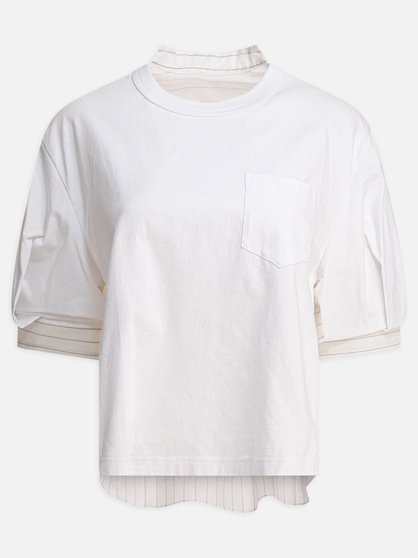 Sacai T-Shirt in organza filata e jersey di cotone 12213542_3 White thumbnail_1