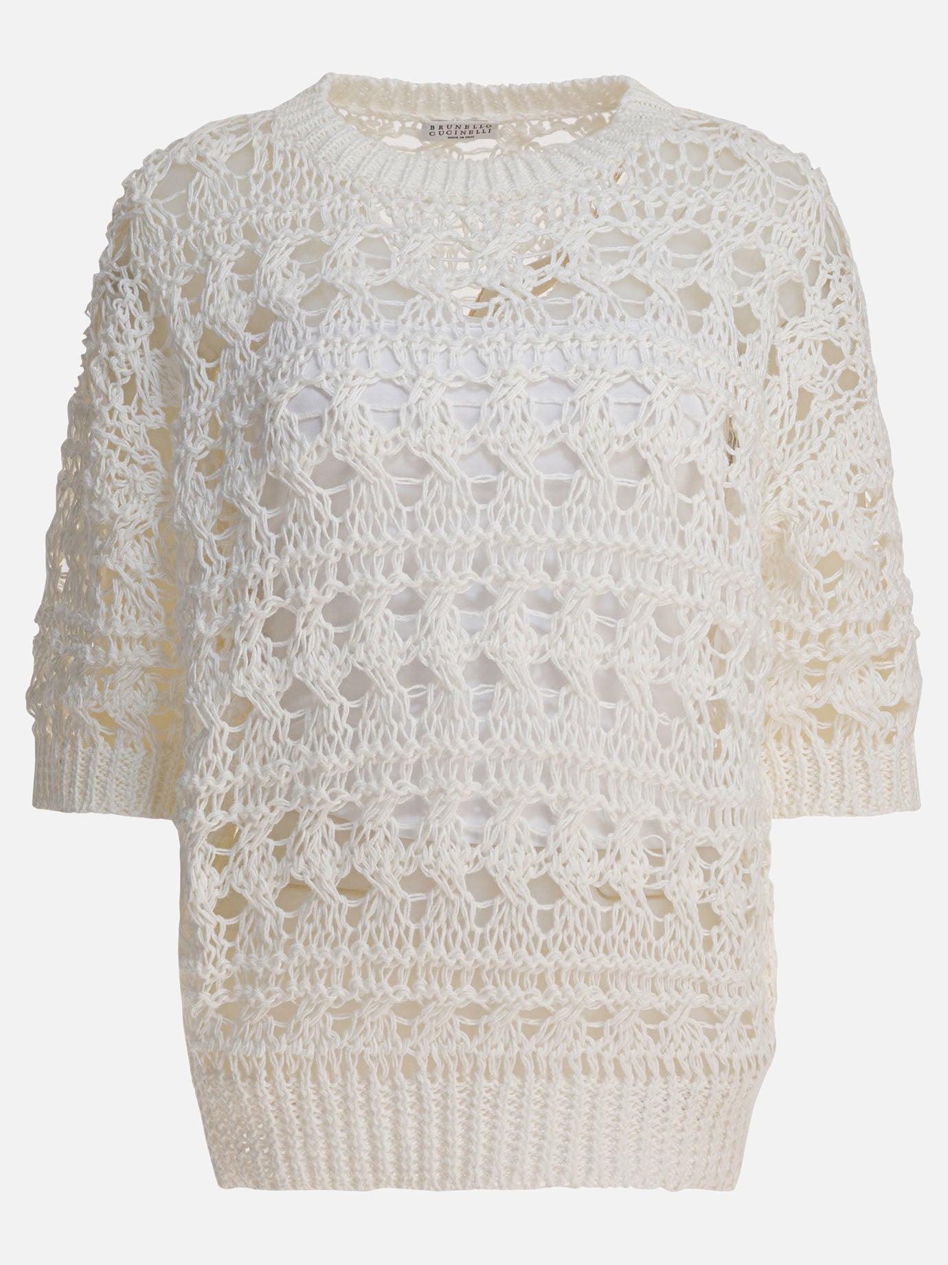 Crewneck sweaters Textured knit  White - Brunello Cucinelli Women | PDP | VIETTI Online Store | Zoom-Modal
