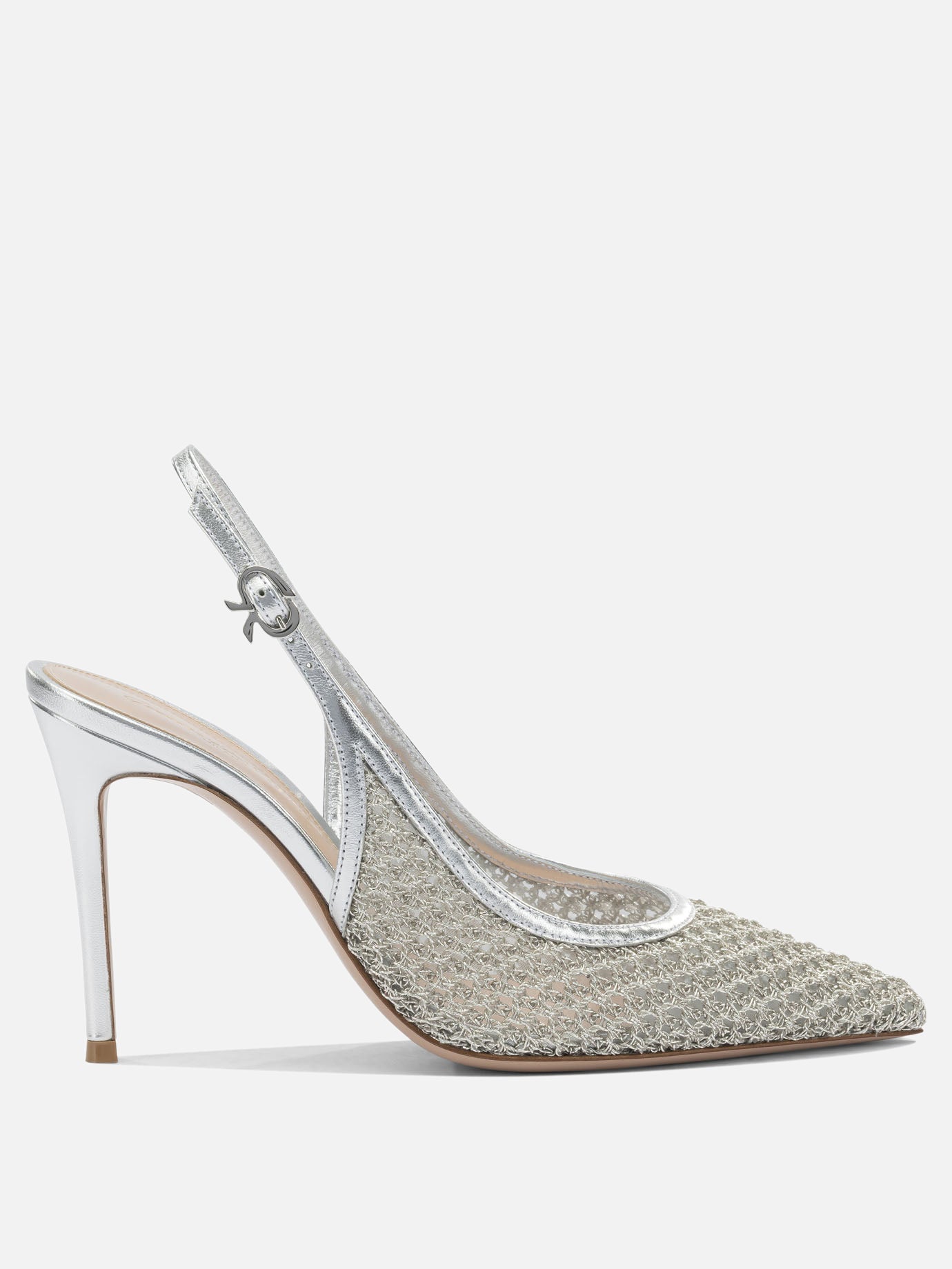 Slingbacks 90% fabric 10% leather - 100% leather  Silver - Gianvito Rossi Women | PDP | VIETTI Online Store | thumbnail