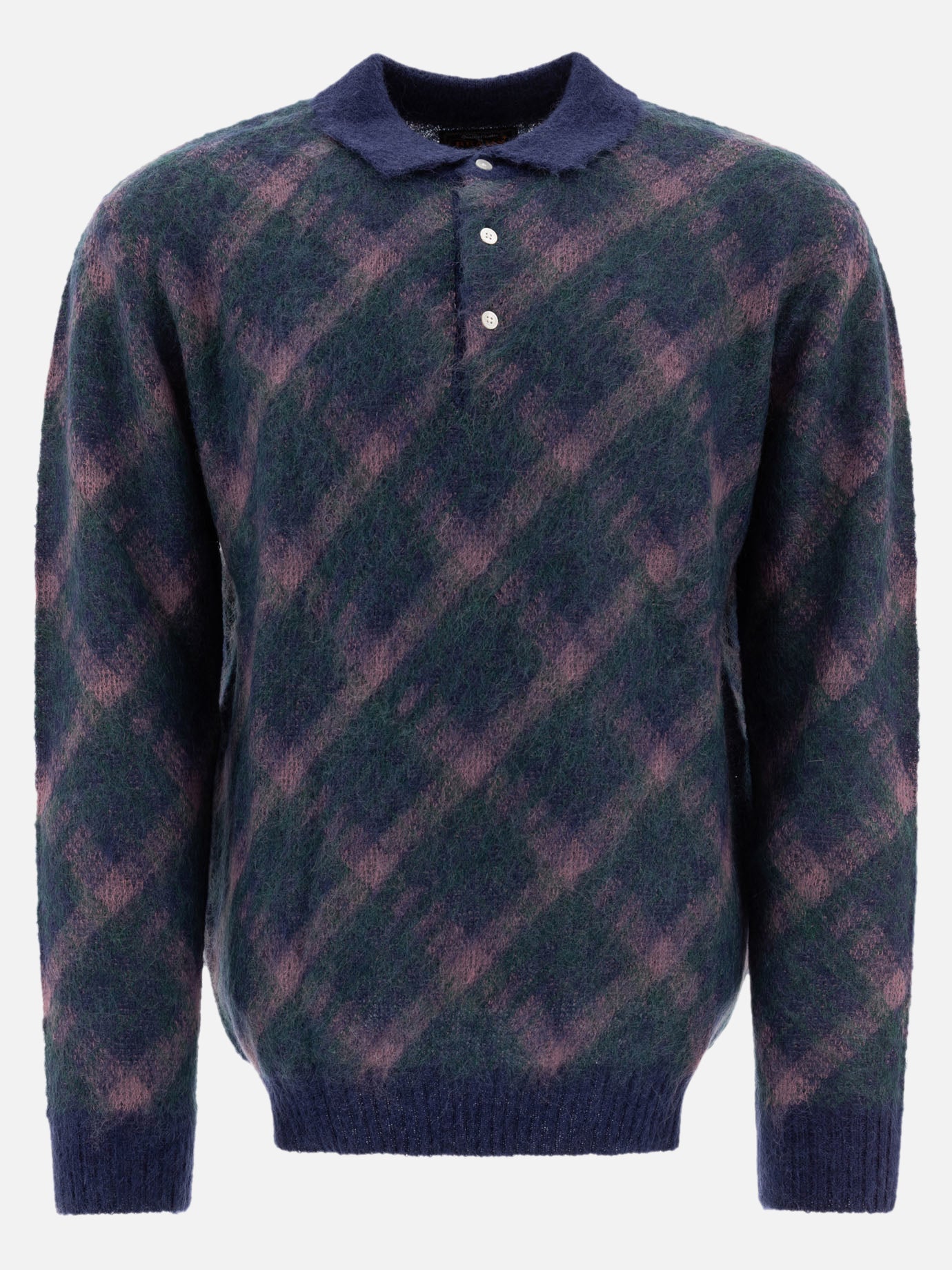 Beams Plus Shaggy knit polo shirt 16475720_S Blue thumbnail_1
