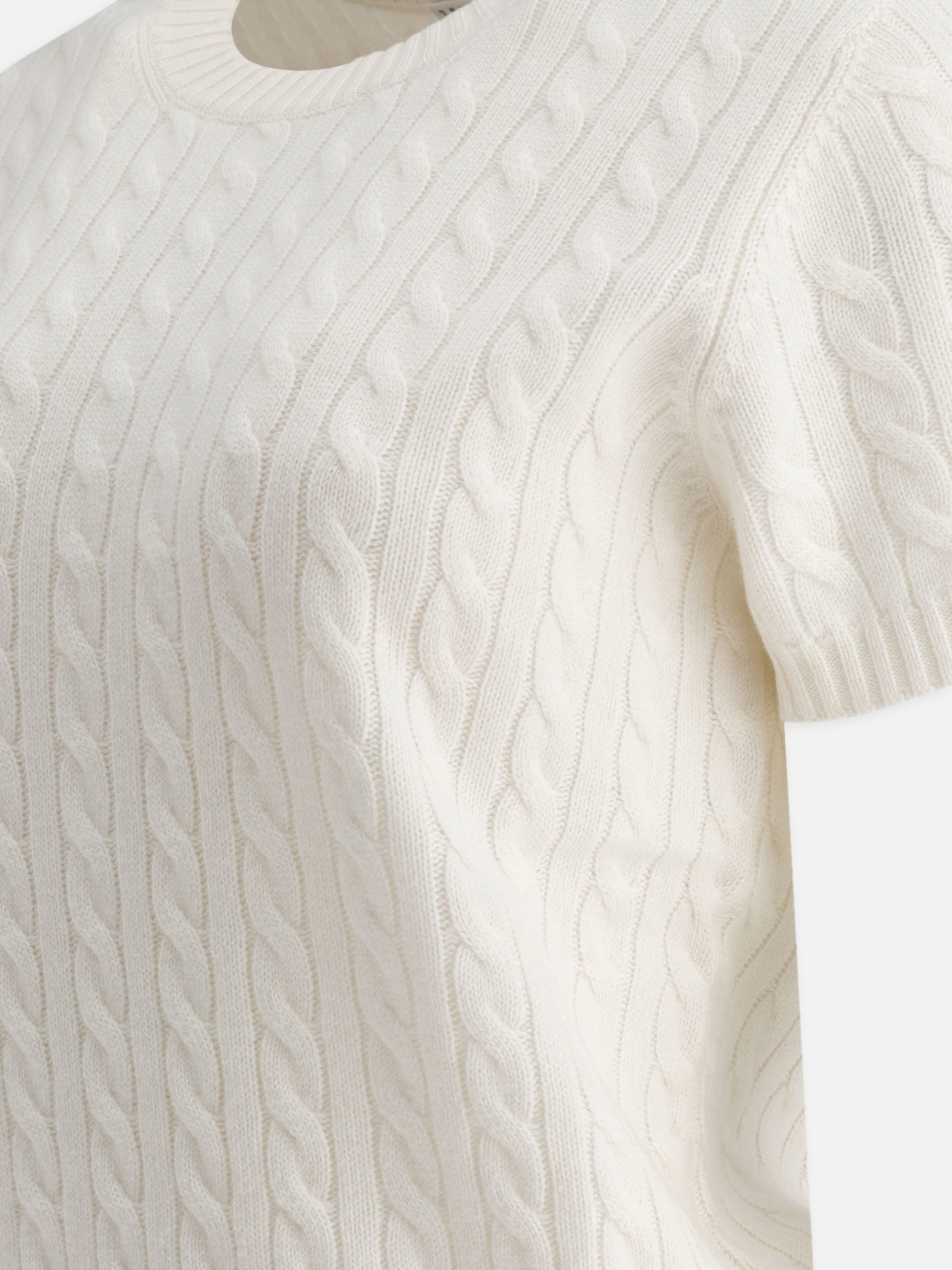 Brunello Cucinelli Cashmere cable knit short sleeve sweater White