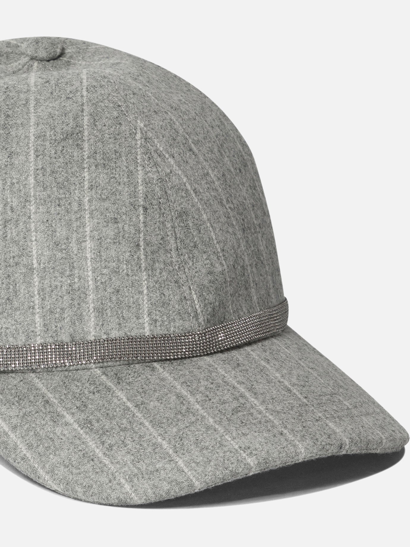 Brunello Cucinelli Chalkstripe flannel cap with shiny band Grey