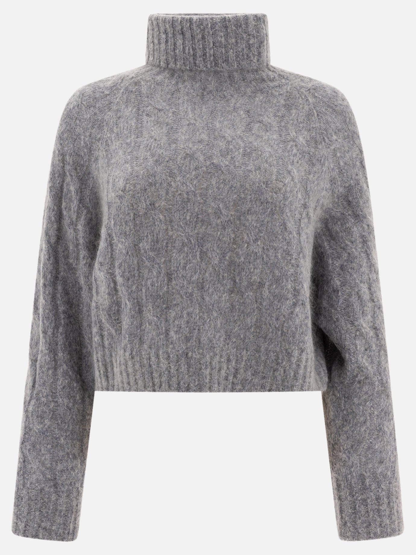 Wool and mohair cable knit turtleneck sweater with monili