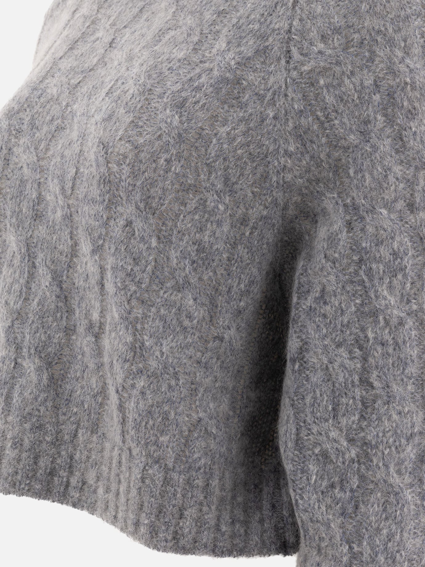 Brunello Cucinelli Wool and mohair cable knit turtleneck sweater with monili Grey