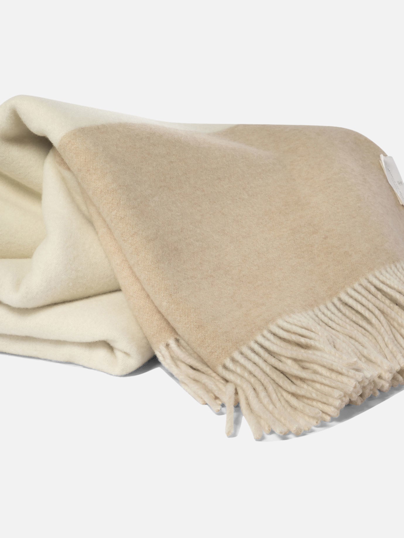 Brunello Cucinelli Cashmere double cloth throw with border and fringe Beige