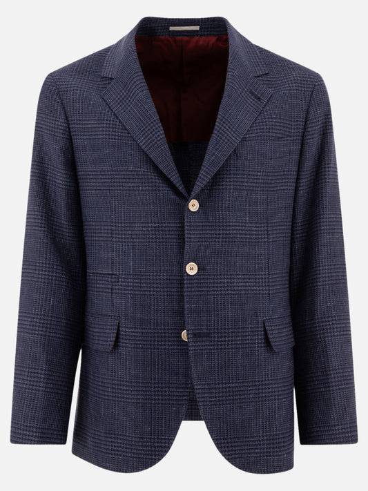 Brunello Cucinelli Prince of Wales deconstructed blazer Blue