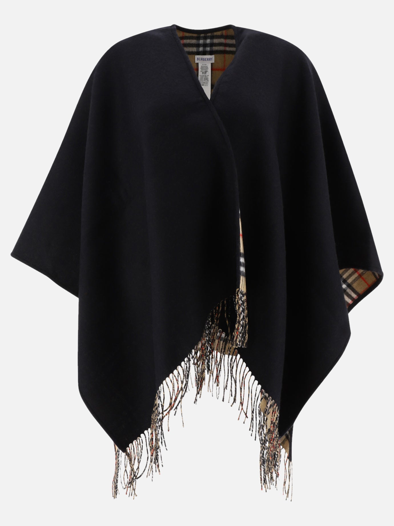 Check wool reversible cape