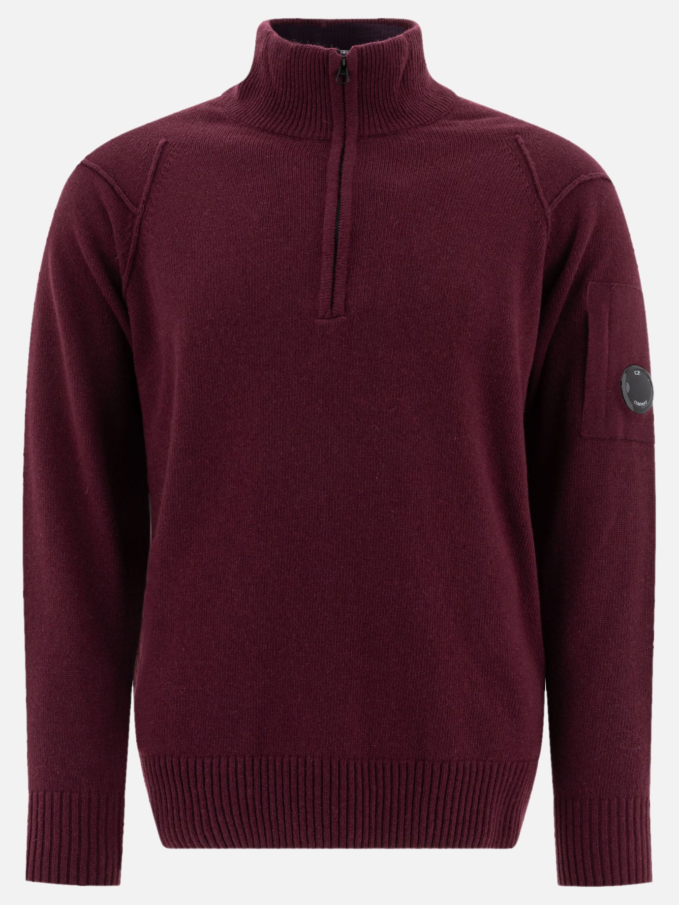 C.P. Company Half-zip sweater with "Lens" detail Bordeaux