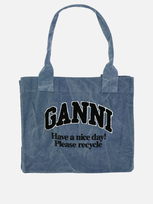 Ganni Oversized tote in canvas Blue