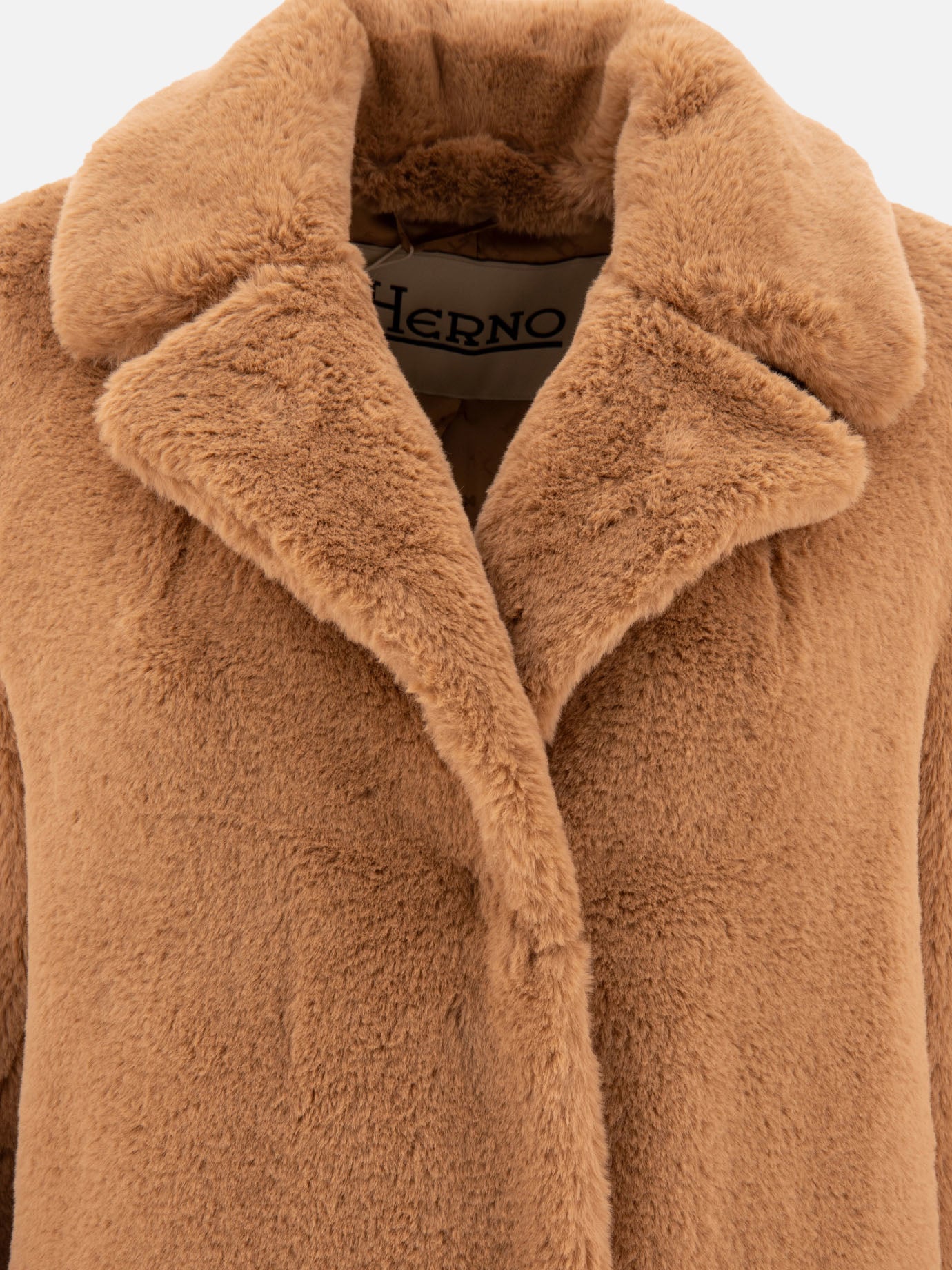 Herno Faux fur single-breasted coat Beige