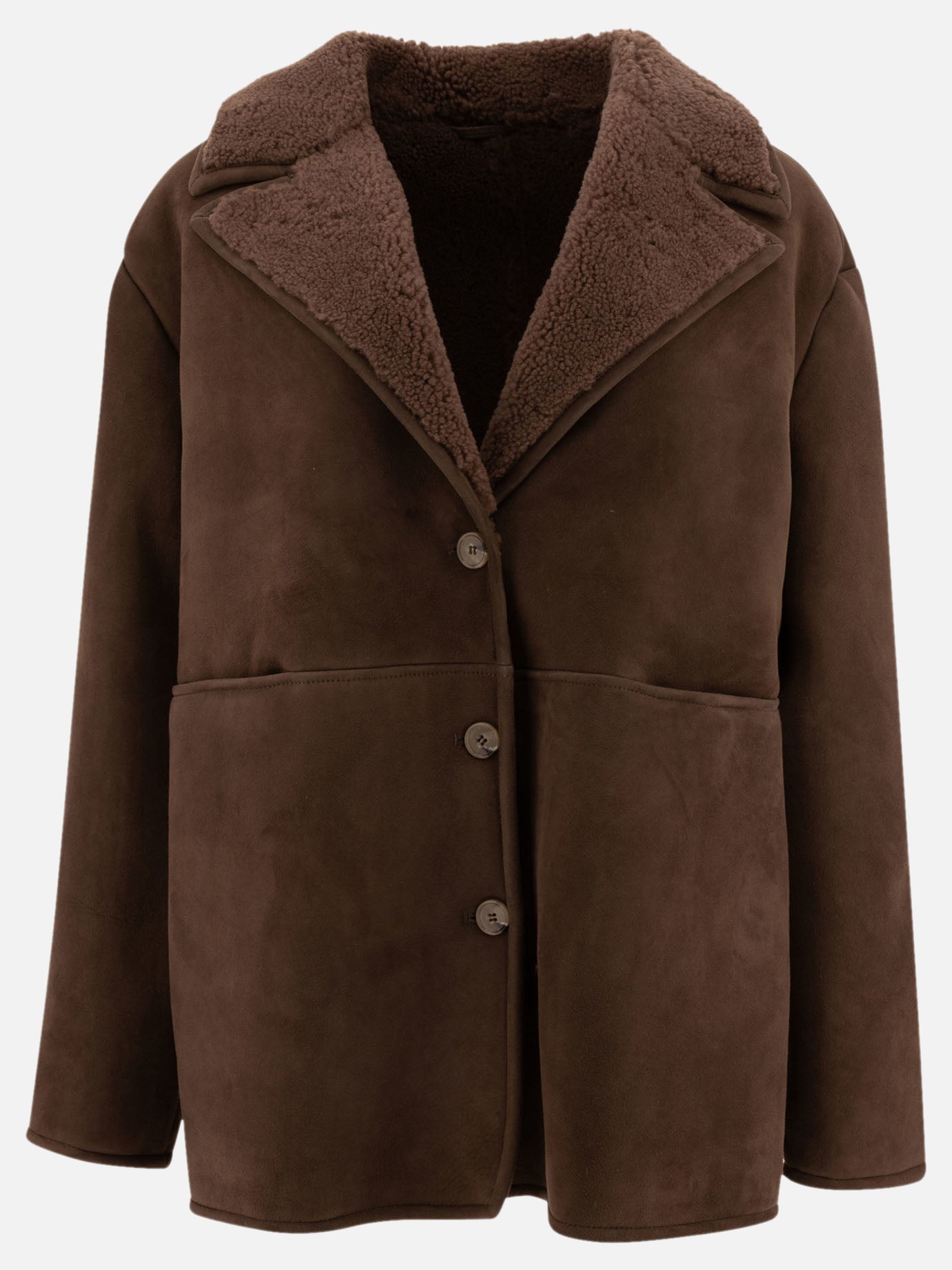 Giacche shearling Solid colour  Marrone - Loulou Studio Donna | PDP | VIETTI Online Store | thumbnail