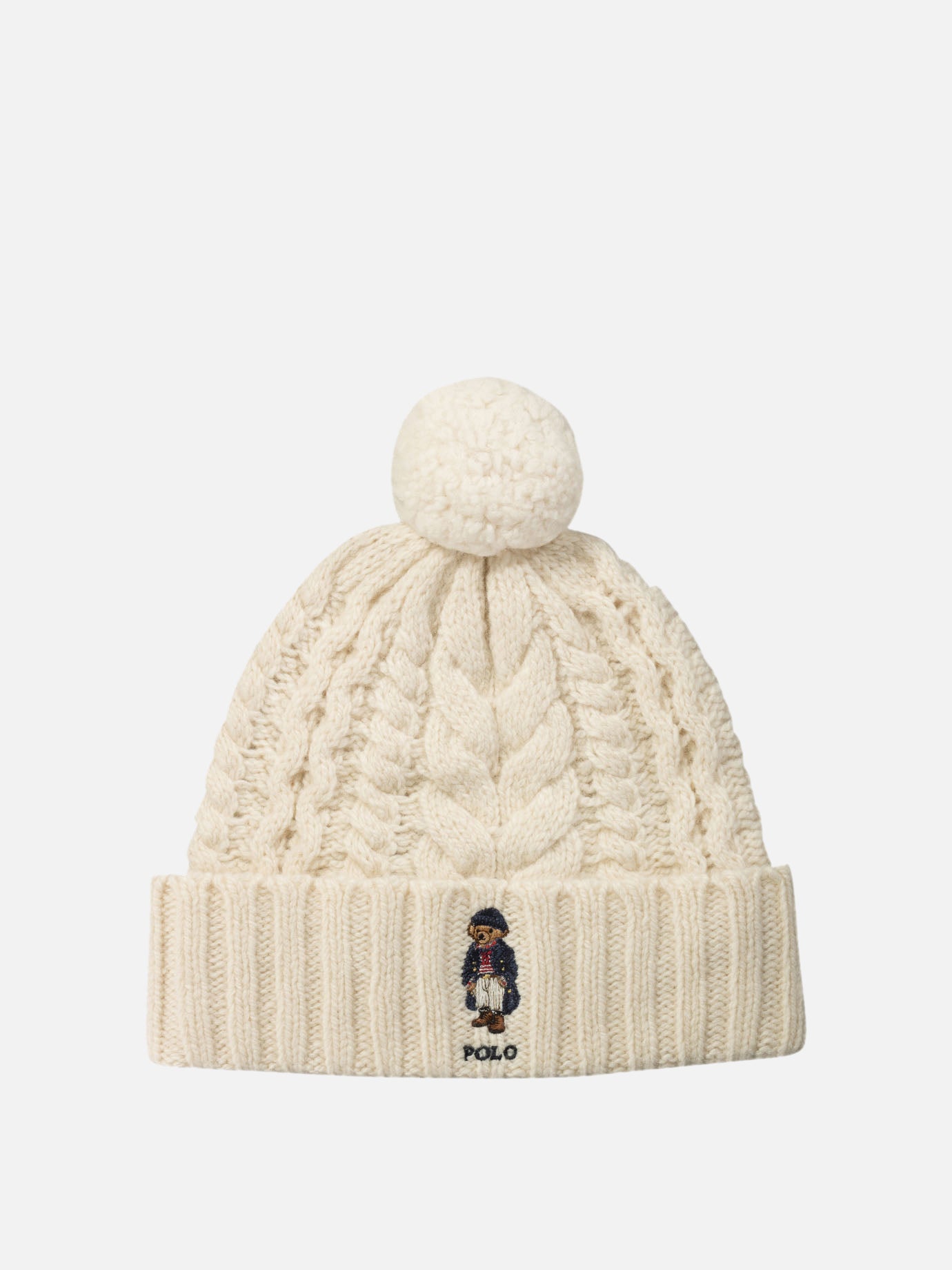 Polo Ralph Lauren "Polo Bear" cable pom-pom beanie Beige