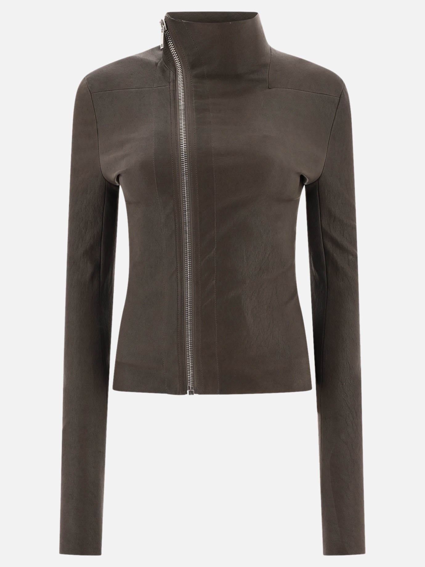 Leather jackets Solid colour  Grey - Rick Owens Women | PDP | VIETTI Online Store | Zoom-Modal
