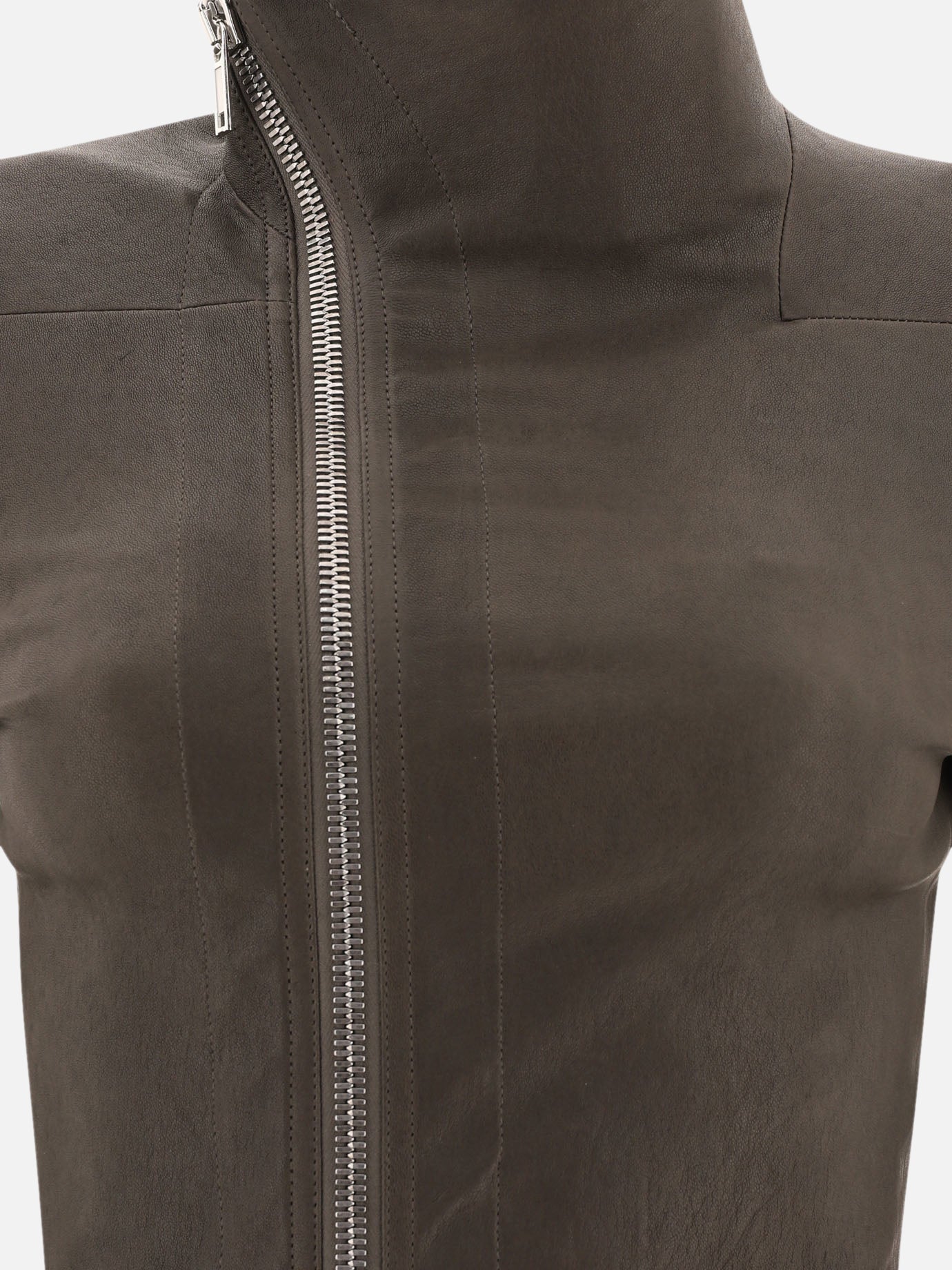 Leather jackets Solid colour  Grey - Rick Owens Women | PDP | VIETTI Online Store | thumbnail_3