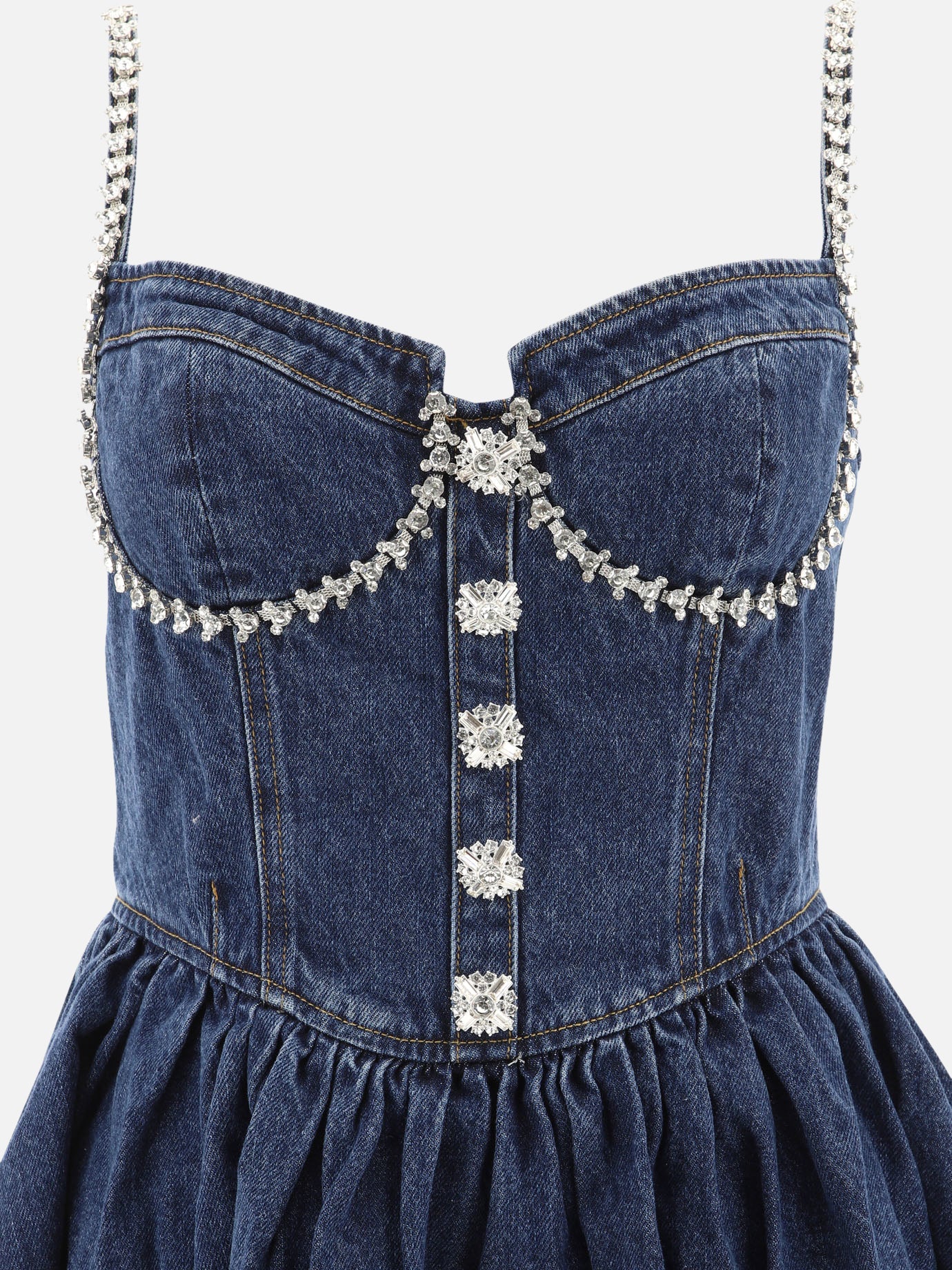 Abito svasato in denim con strass