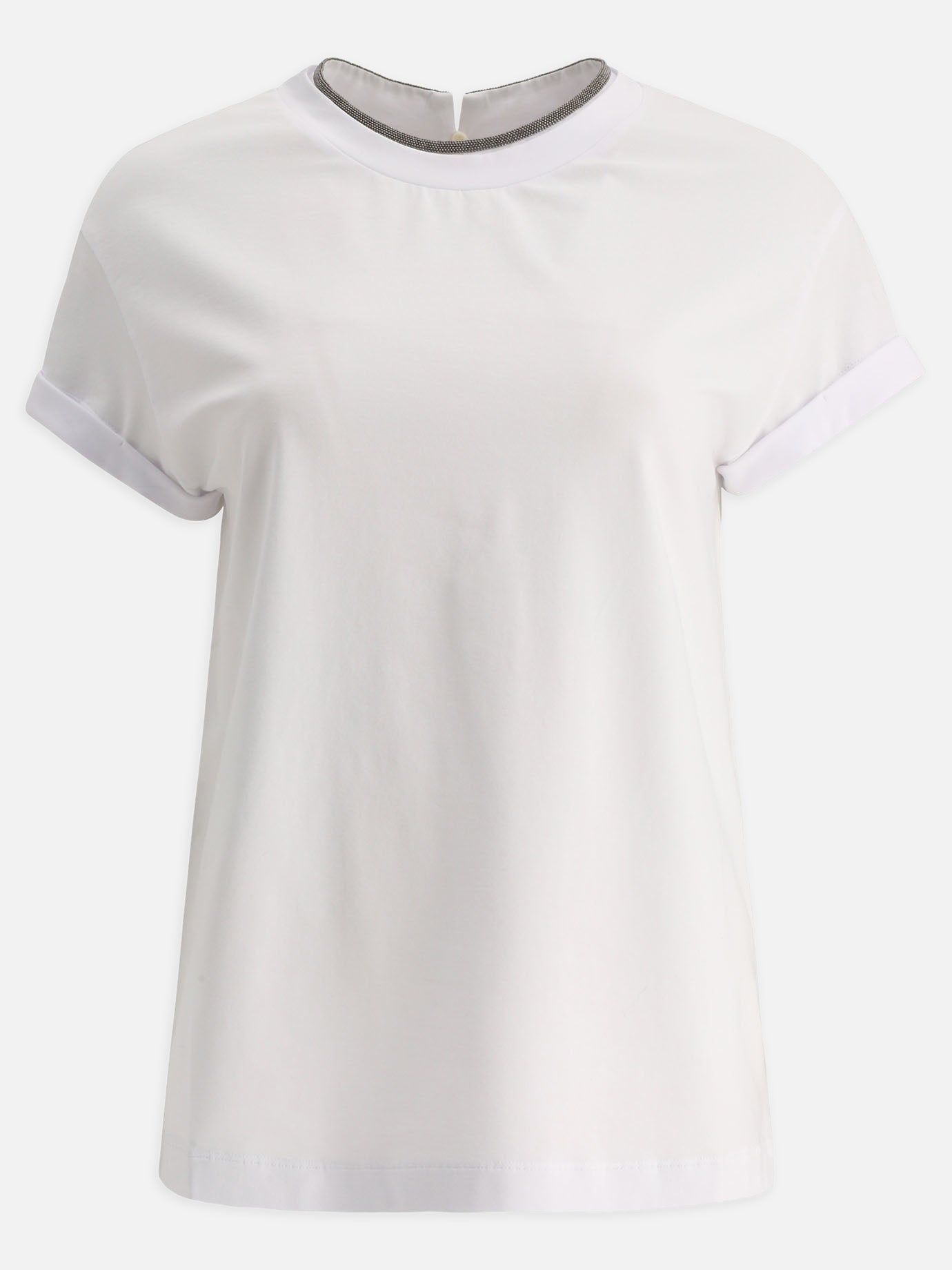Crewneck t-shirts Solid colour  White - Brunello Cucinelli Women | PDP | VIETTI Online Store | thumbnail