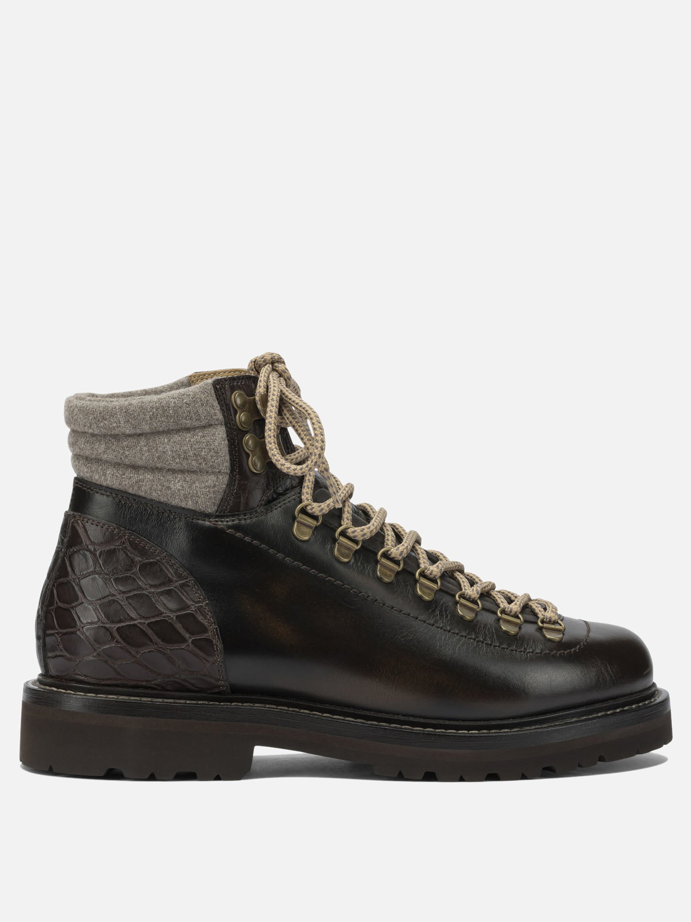 Lace-up boots 100% leather - 100% rubber  Brown - Brunello Cucinelli Men | PDP | VIETTI Online Store | thumbnail