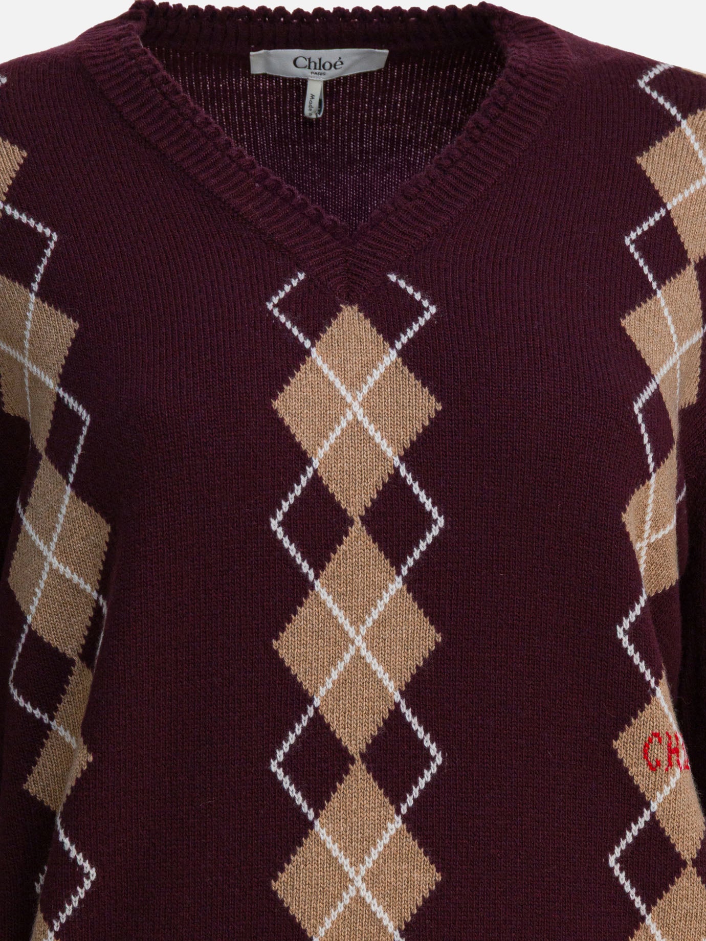 V neck sweaters Argyle  Bordeaux - Chloé Women | PDP | VIETTI Online Store | thumbnail_3