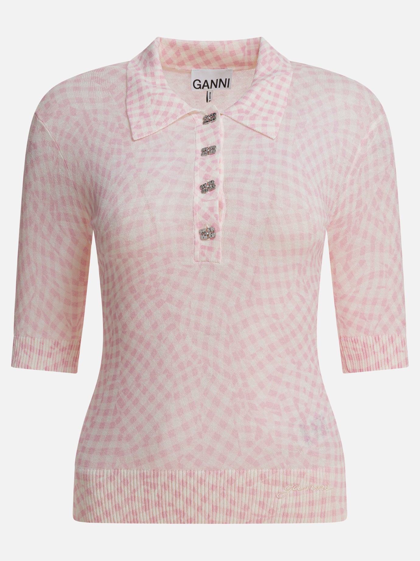 Polo con bottoni Print  Rosa - Ganni Donna | PDP | VIETTI Online Store | Zoom-Modal
