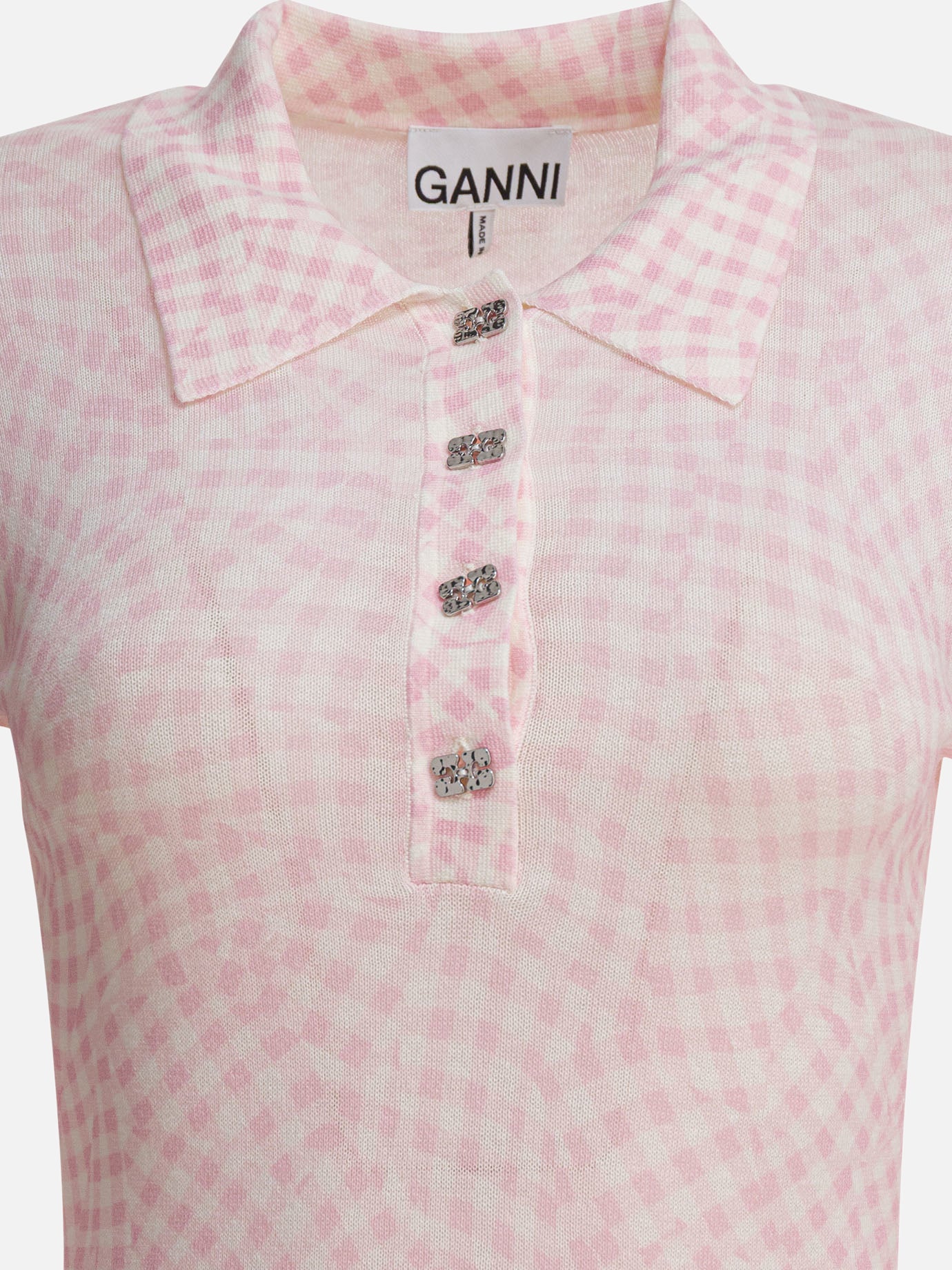 Polo con bottoni Print  Rosa - Ganni Donna | PDP | VIETTI Online Store | thumbnail_3